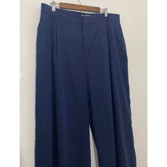 Eloquii Essentials Size 14 Navy Bleu Pleated Front Wide Leg Capri Tencel Blend - Picture 2 of 6